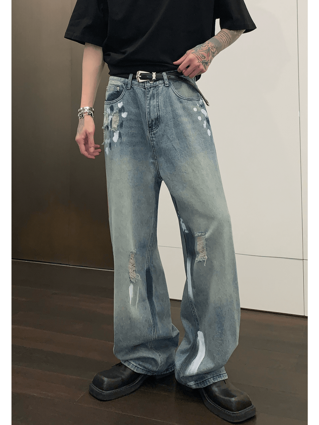 street graffiti contrast color straight jeans FE0103