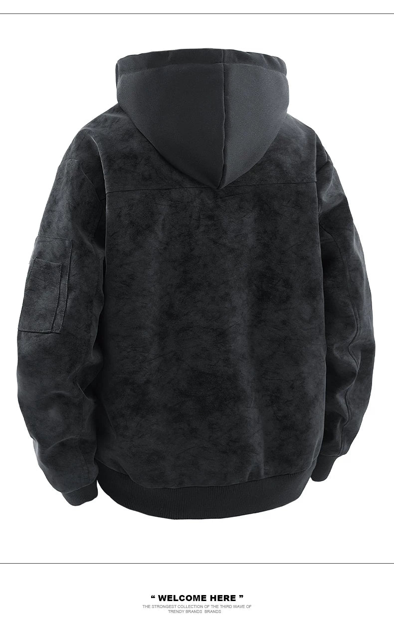 Spring PU leather jacket hooded jacket FE0703