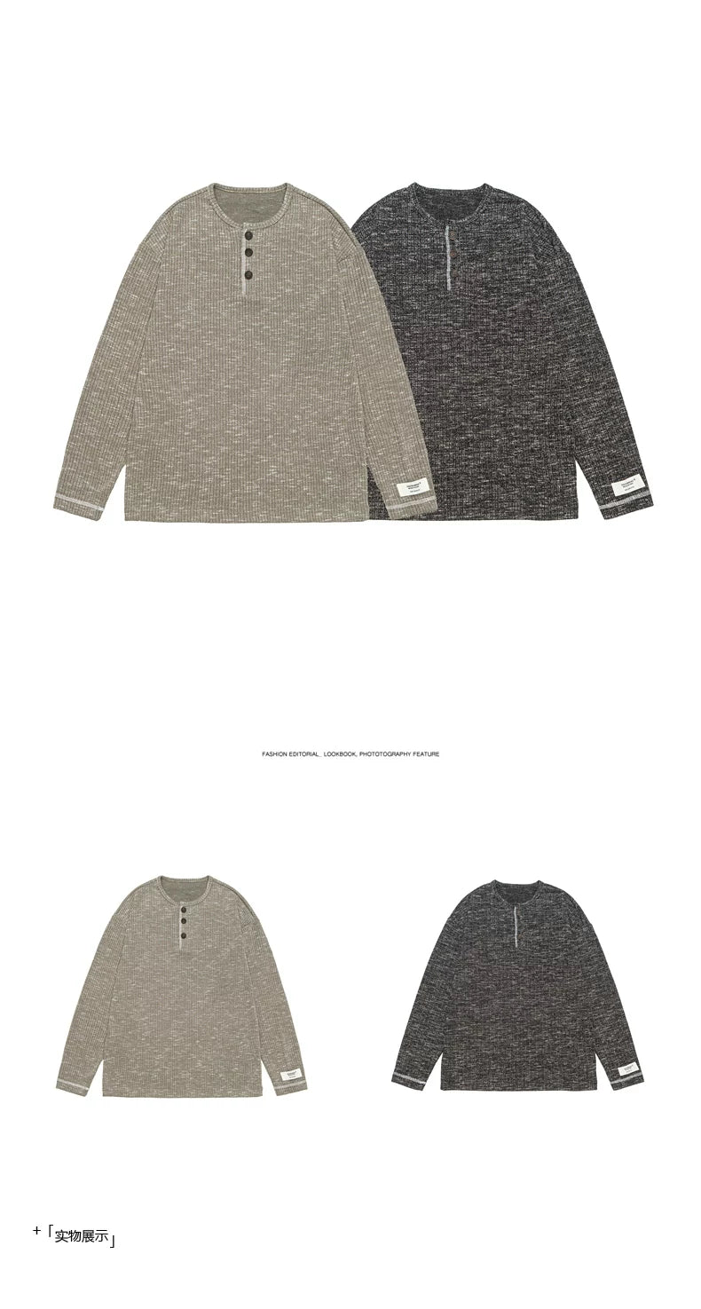 Grey Henry Neck Long Sleeve T-Shirt FE0713