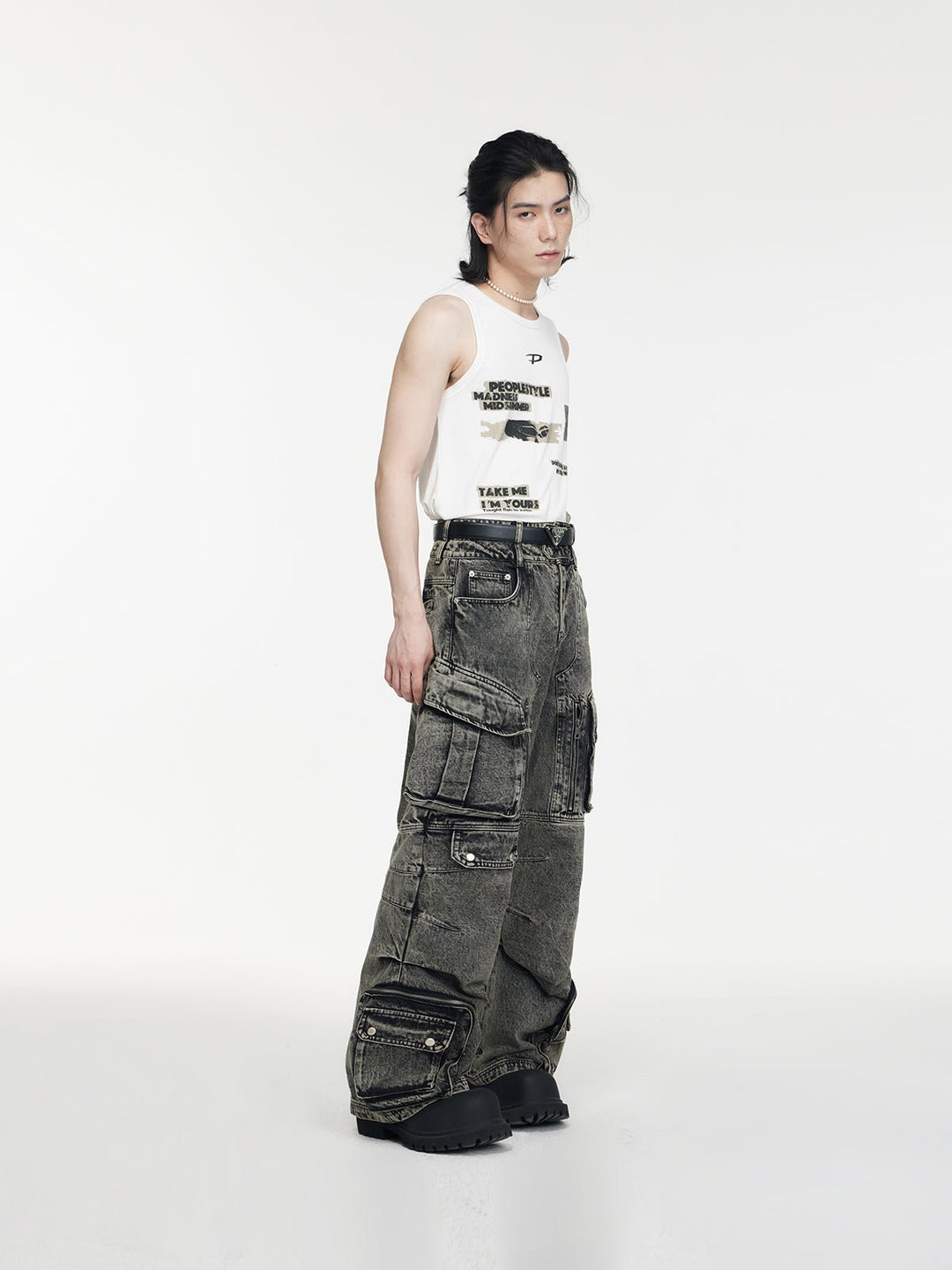 Multi-pocket wide leg casual jeans FE0420