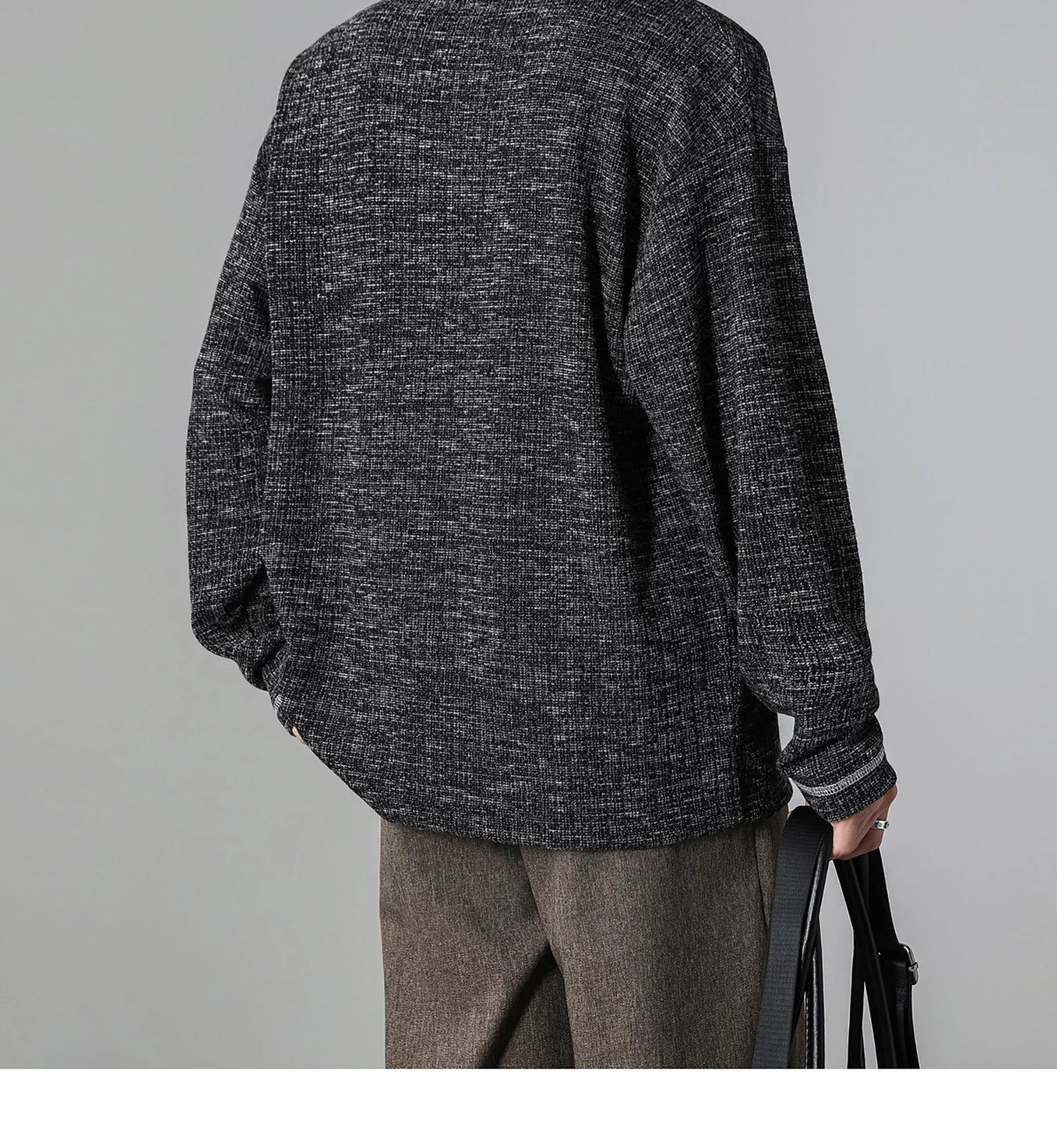 Grey Henry Neck Long Sleeve T-Shirt FE0713