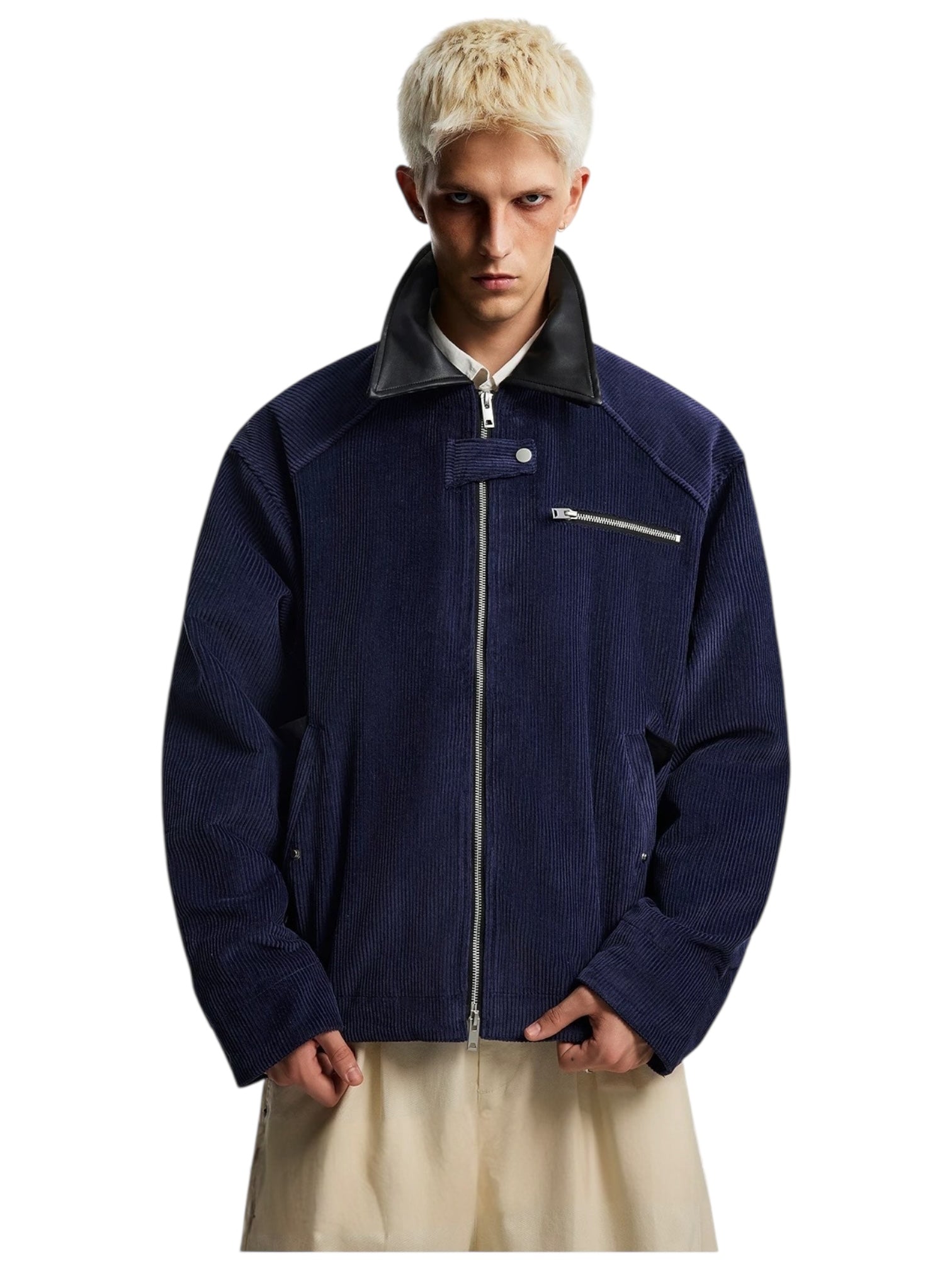 CORDUROY LEATHER-COLLAR JACKET FE0132