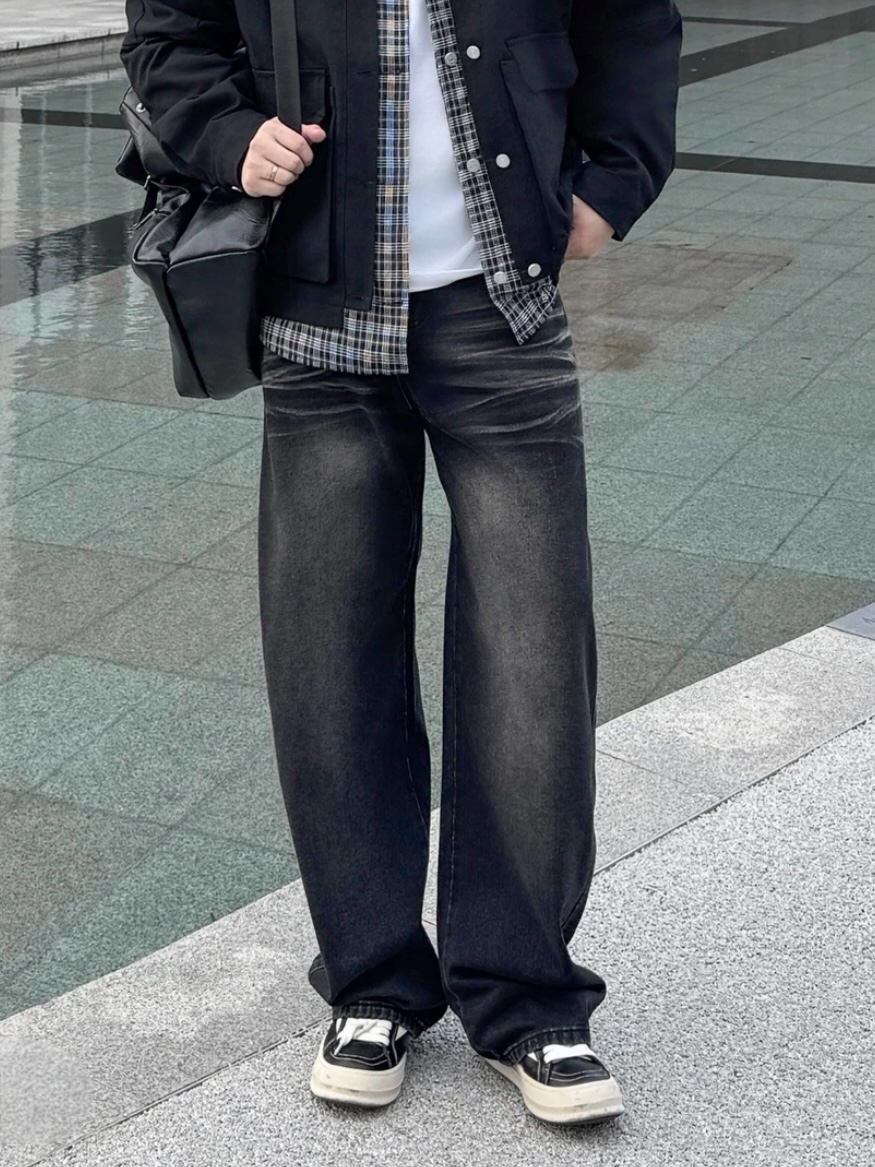 WASHED DRAPE STRAIGHT JEANS FE0137