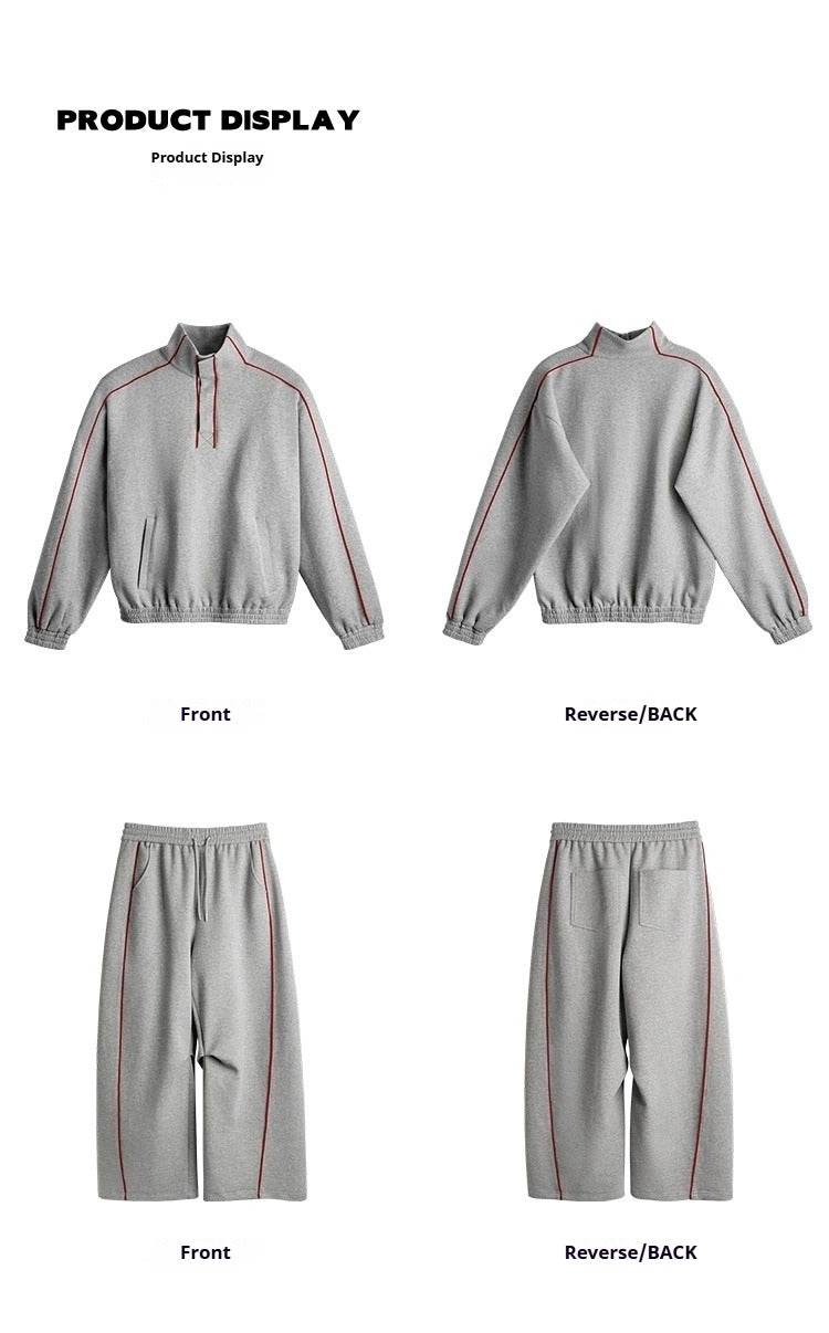 niche deconstruction contrasting color air layer turtleneck sweater men's scimitar casual pants sports suit FE0602