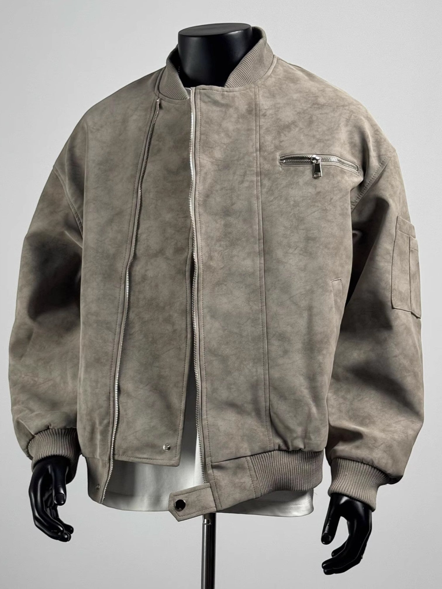 LOOSE STAND-COLLAR MOTO JACKET FE0217