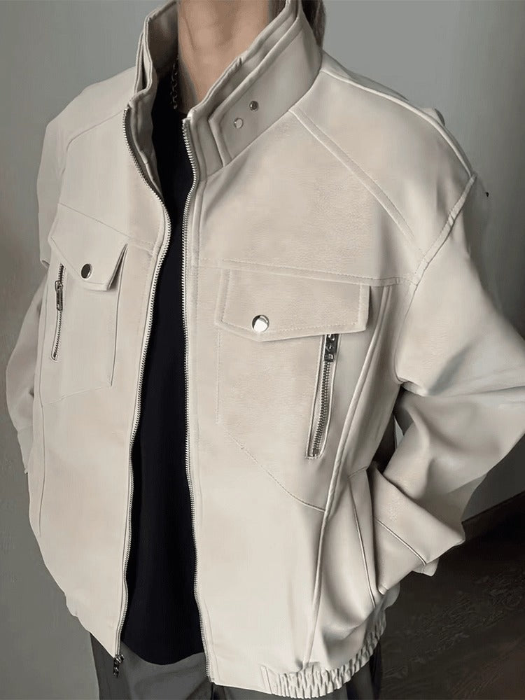 FAUX LEATHER STAND-COLLAR JACKET FE0498