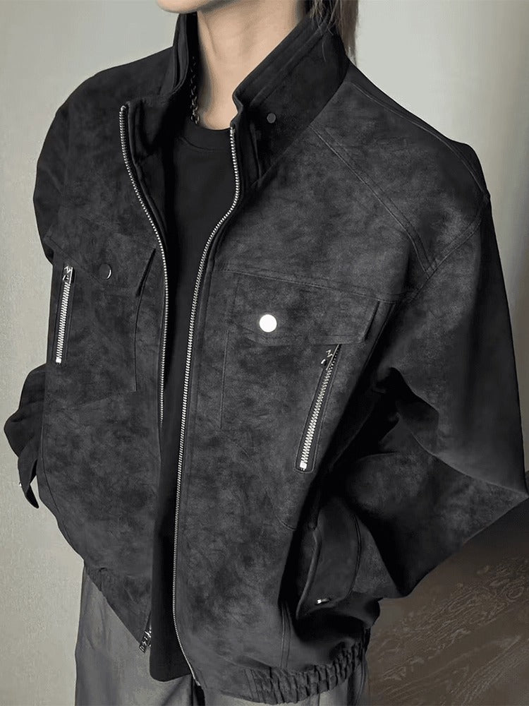 FAUX LEATHER STAND-COLLAR JACKET FE0498