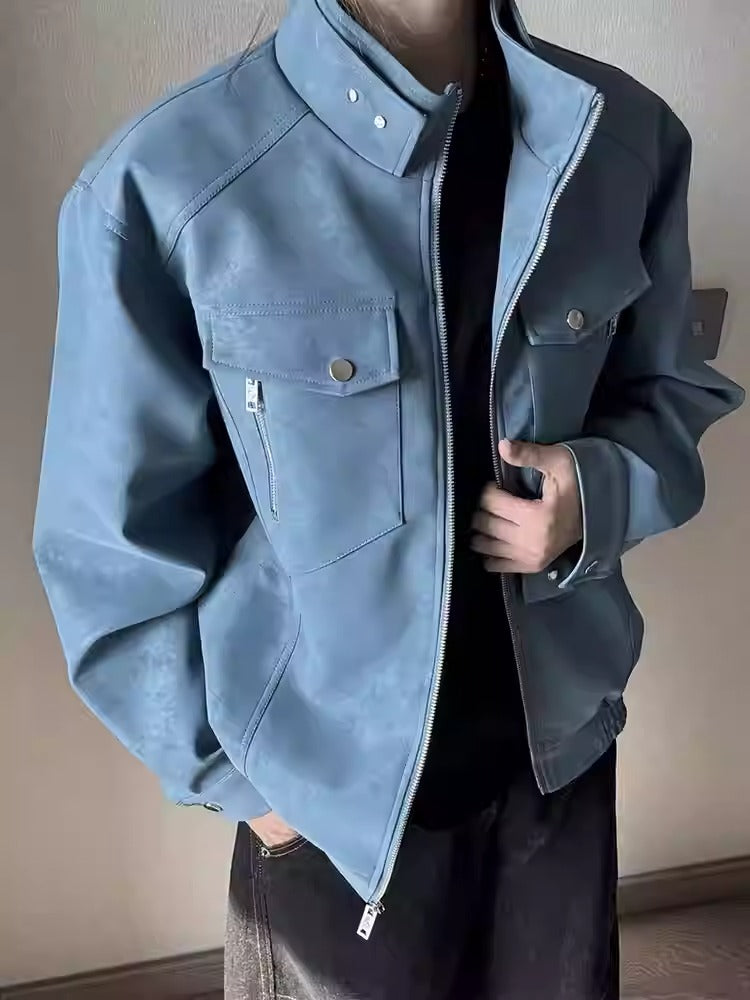FAUX LEATHER STAND-COLLAR JACKET FE0498