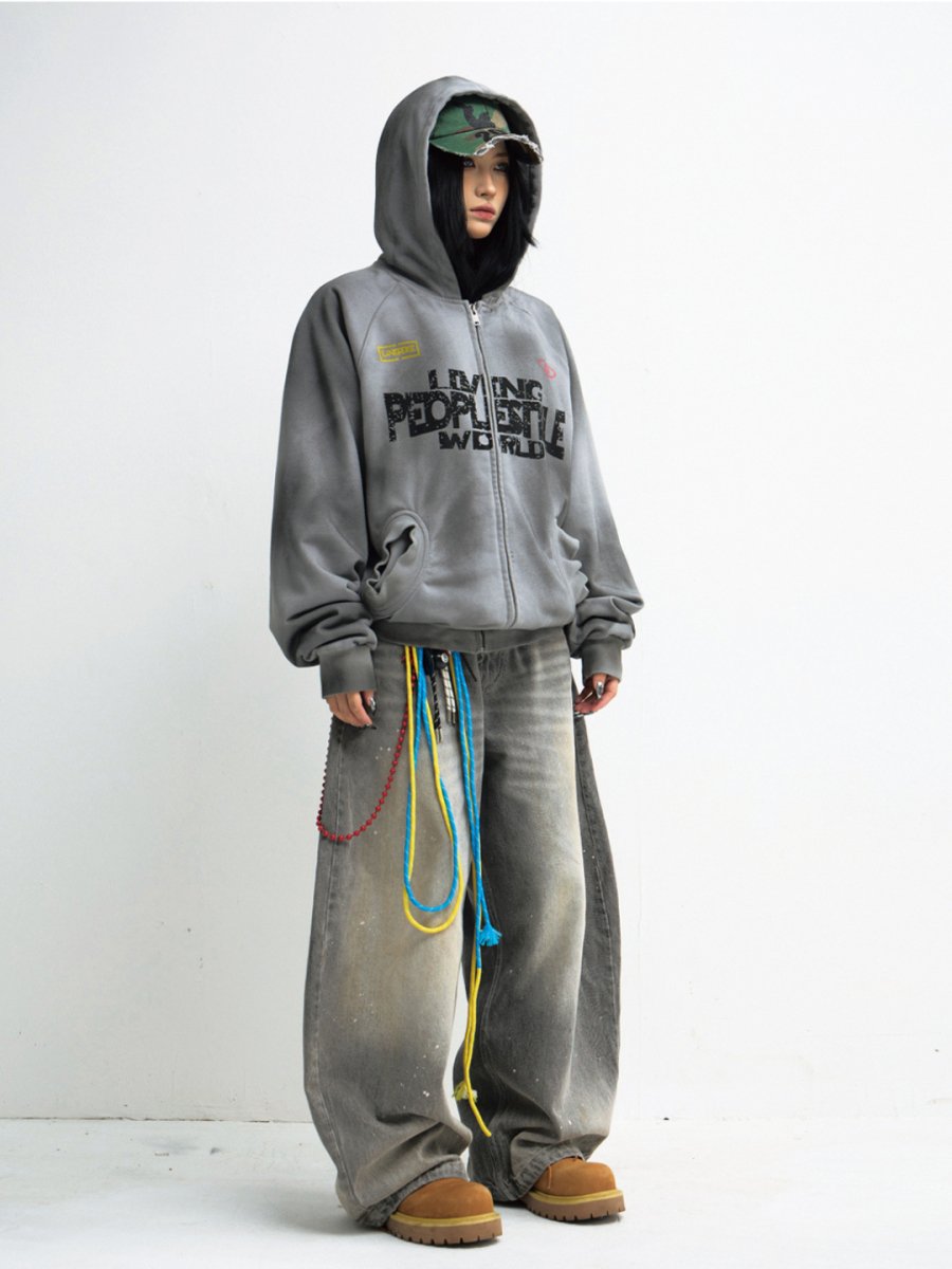 washed gray wide-legged jeans FE0107