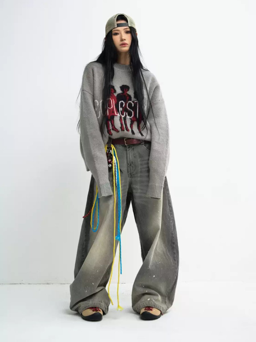 washed gray wide-legged jeans FE0107