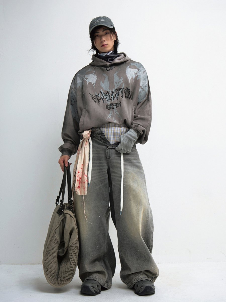 washed gray wide-legged jeans FE0107