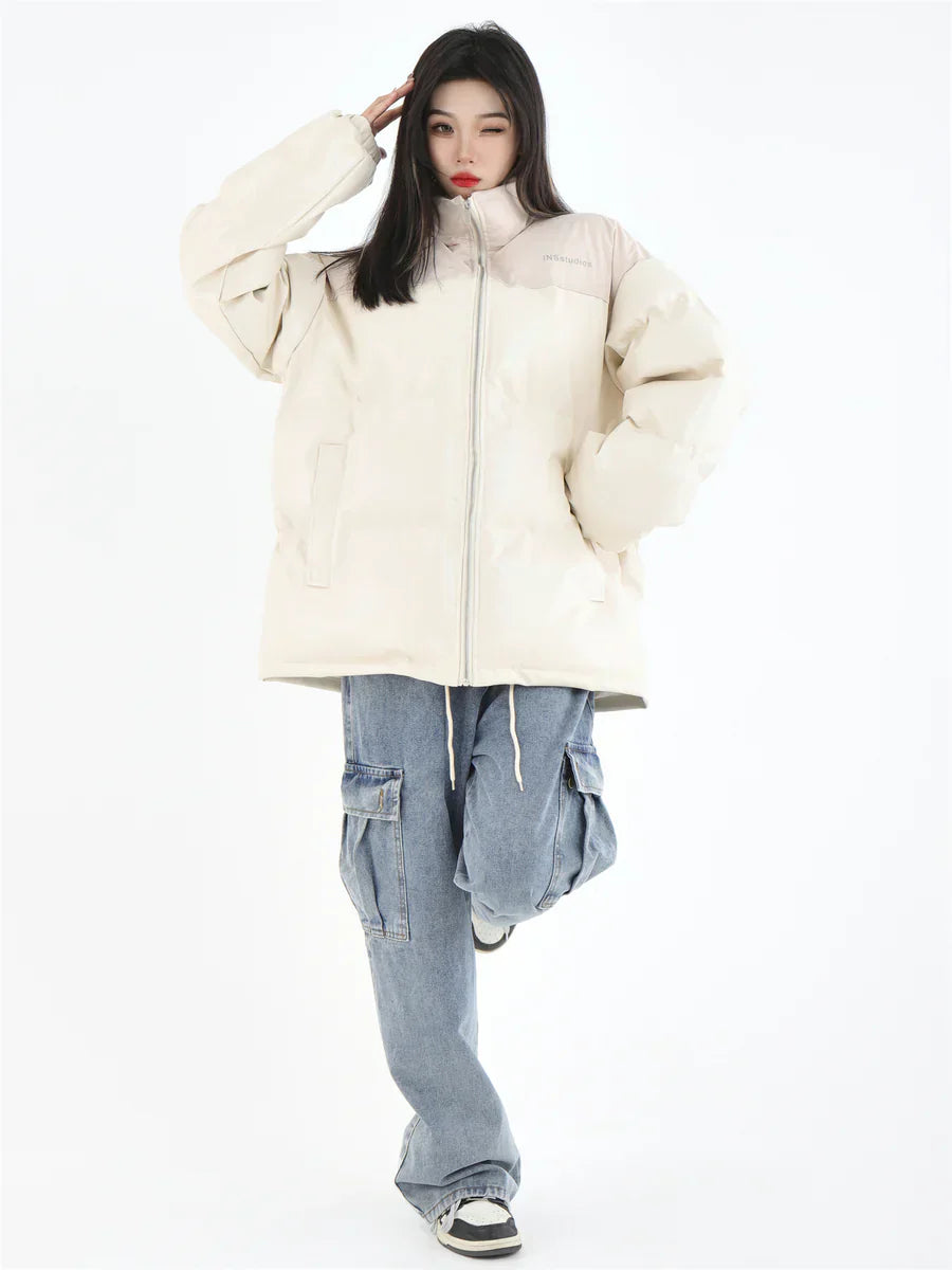 [INSstudios] PU LEATHER COTTON ZIPPER JACKET   FE0461