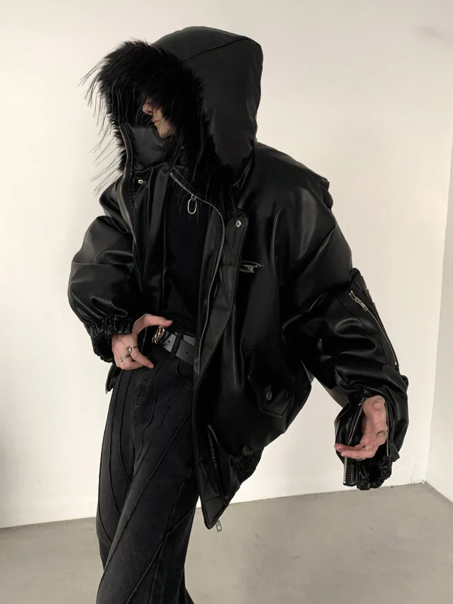 FUR DESIGN COTTON PUNK LEATHER JACKET  FE0478