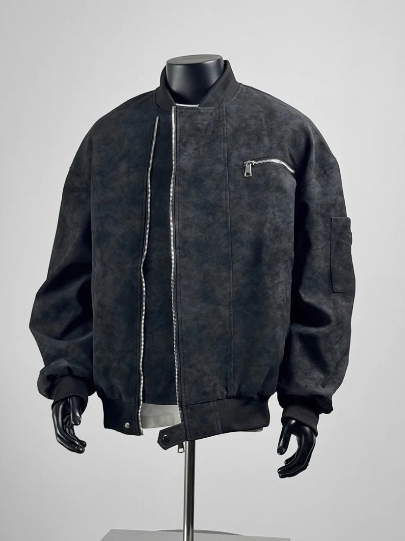 LOOSE STAND-COLLAR MOTO JACKET  FE0217