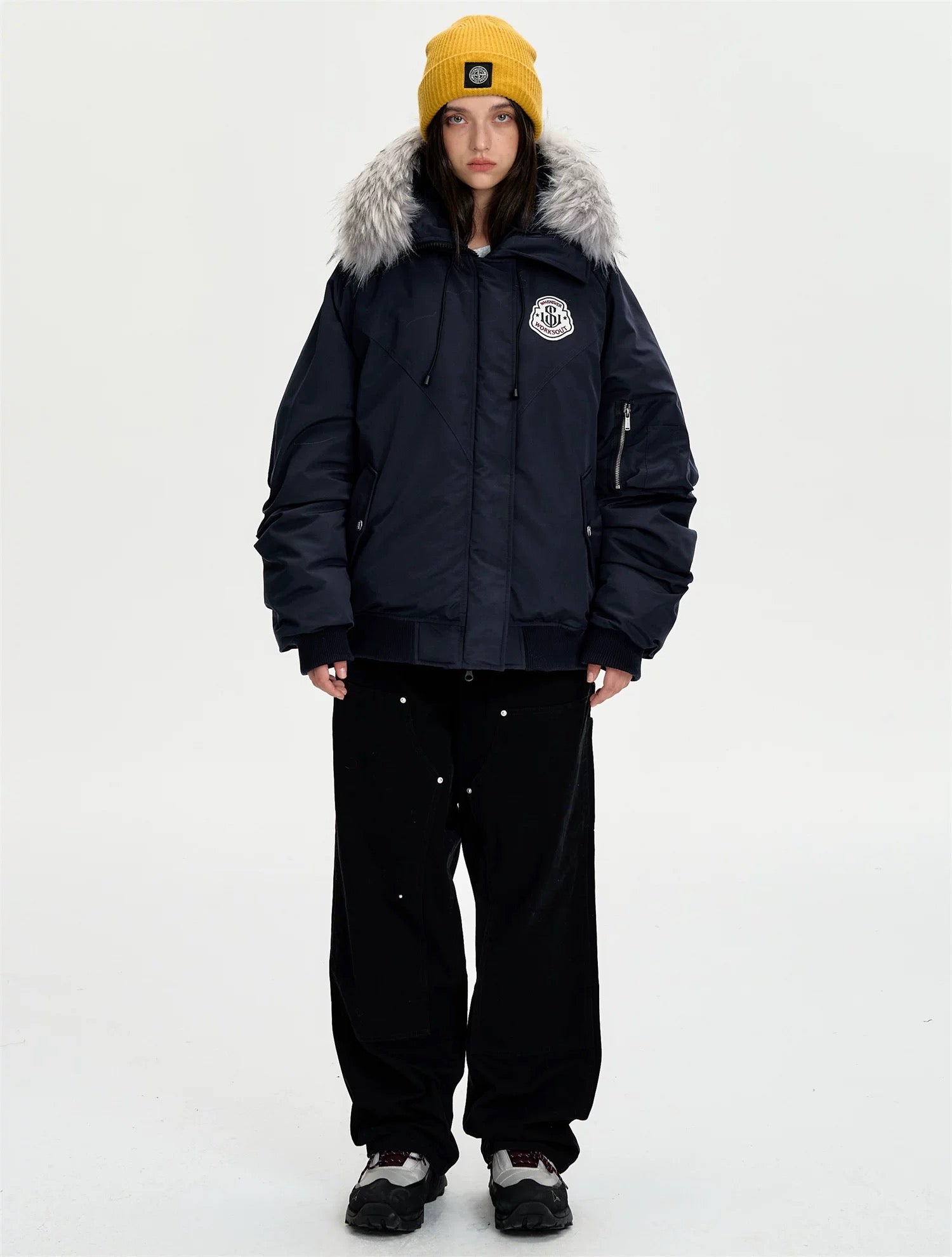 Detachable Fur Hooded Parka – Vintage American Winter Cotton Jacket  FE0345