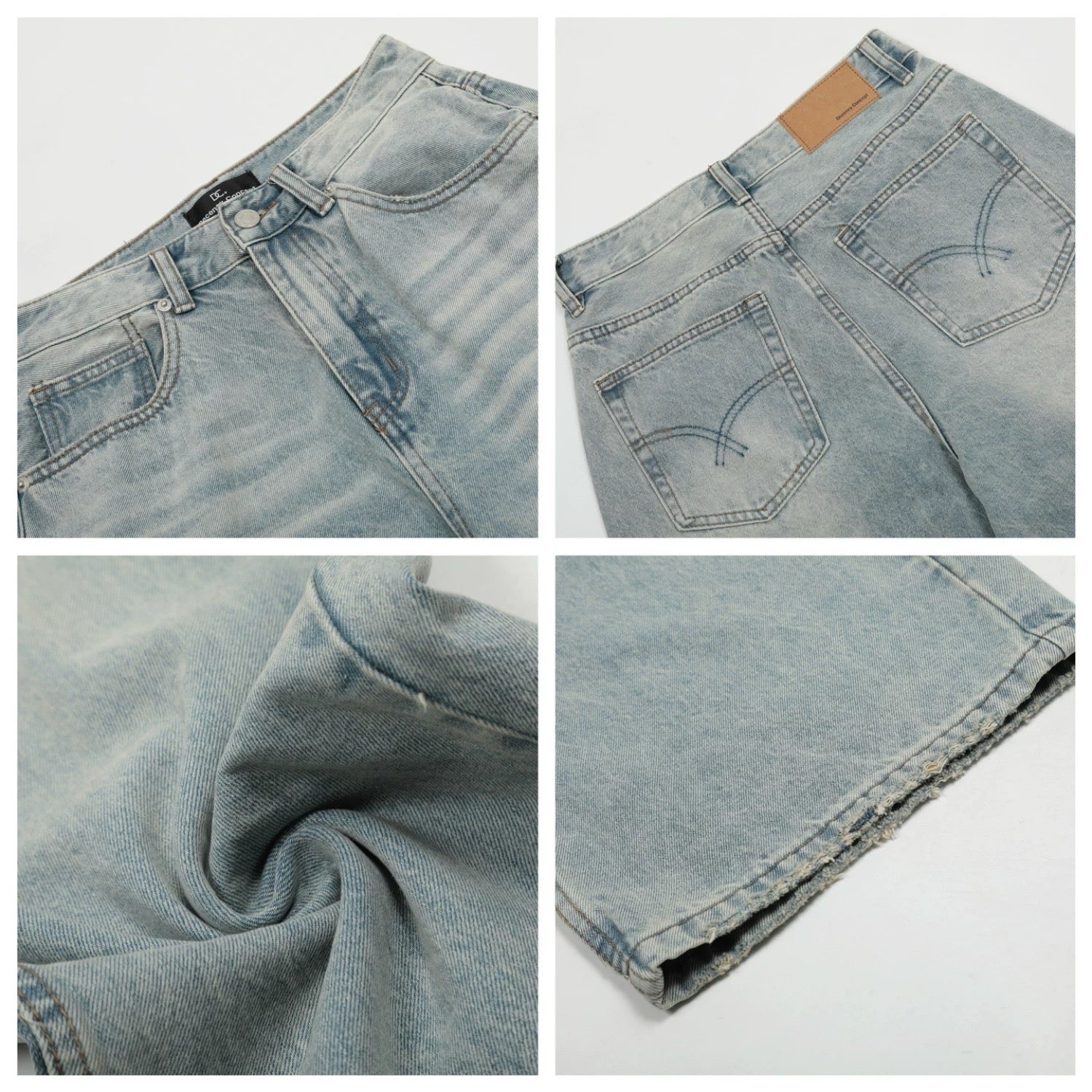 Men’s Vintage Wash Straight Leg Jeans Loose Fit Wide Leg Denim Pants  FE0012