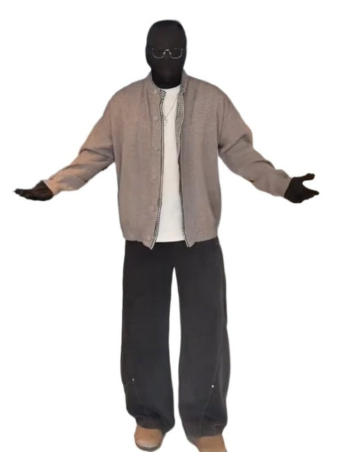 Grey plaid fake two-piece knitted sweater   FE0250