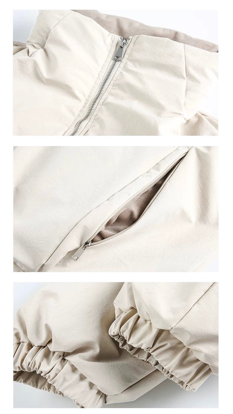 Men’s White Duck Down Stand Collar Puffer Jacket – Minimal Warm Winter Outerwear FE0039