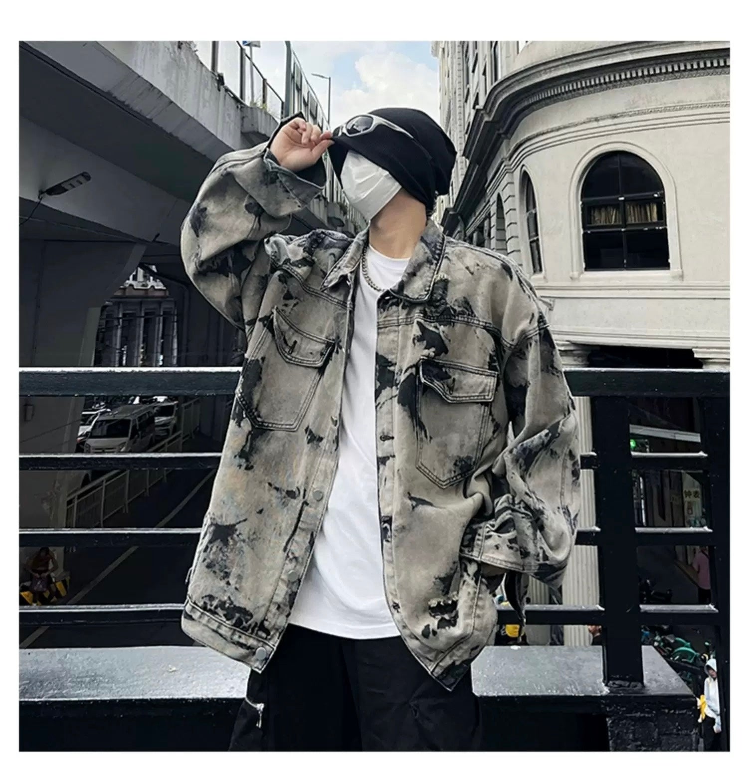 Men’s American Tie-Dye Denim Jacket – High Street Vintage Streetwear Outerwear FE0292
