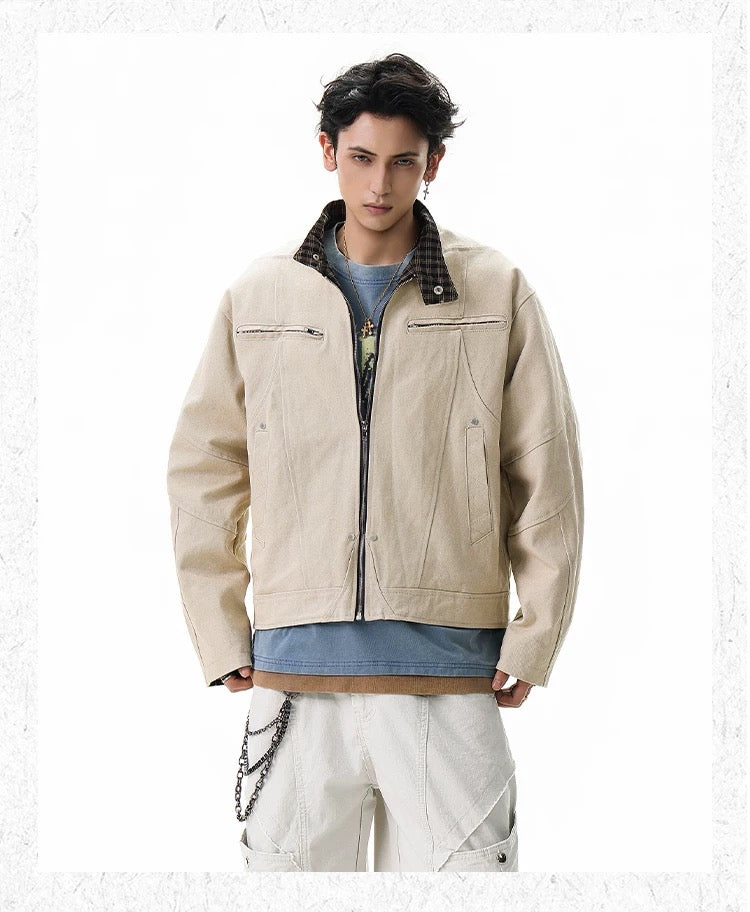 Harrington Stand Collar Utility Jacket – American Vintage Streetwear Coat   FE0064
