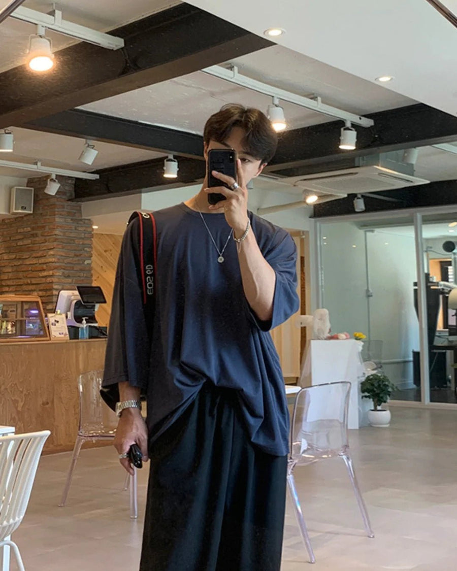 [MRCYC] COTTON LOOSE ROUND NECK HALF-SLEEVED T-SHIRT   FE0181