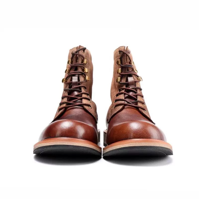 Men’s 2025 New Vintage Martin Boots British Style High-Top Leather Work Boots Chunky Elevator Combat Shoes S0013