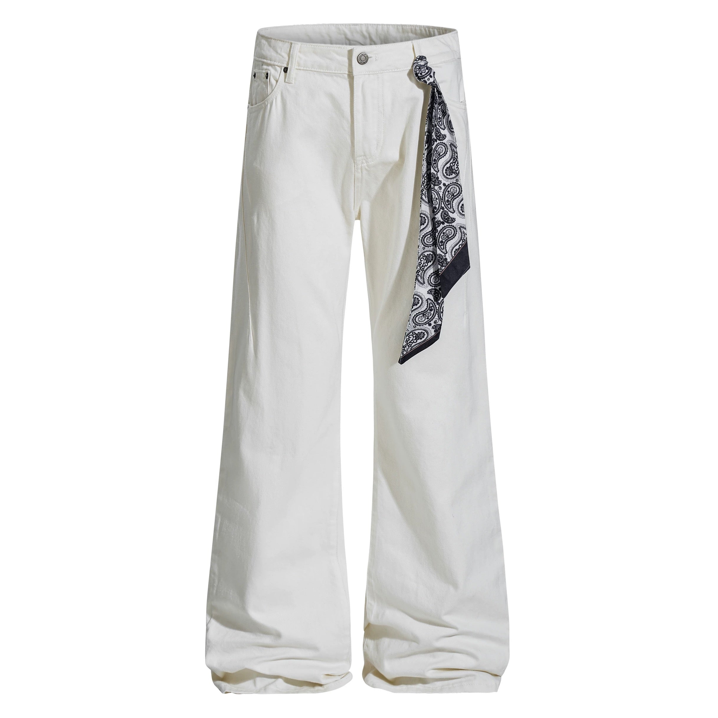 Men’s Vintage Scarf Detail Flare Jeans – American High Street Denim Pants FE0032