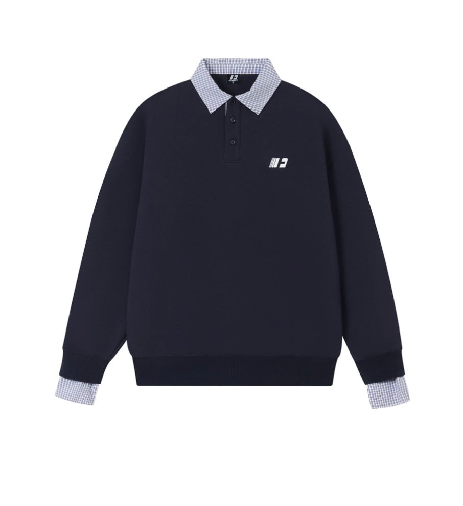 Men’s Layered Polo Sweatshirt – Air Layer Fabric Retro Street Pullover  FE0045