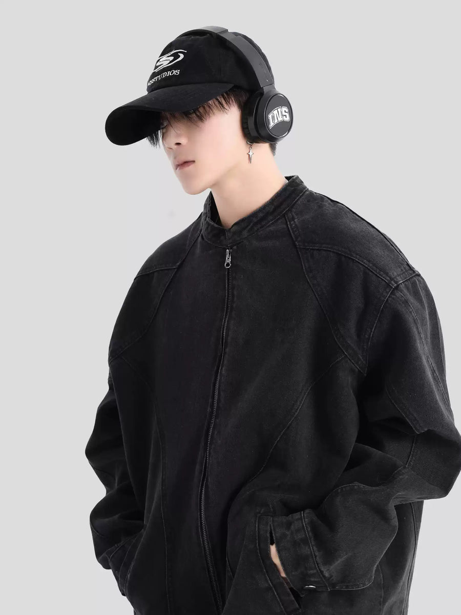 [INSstudios] WASHED DENIM JACKET ZIPPER FE0480