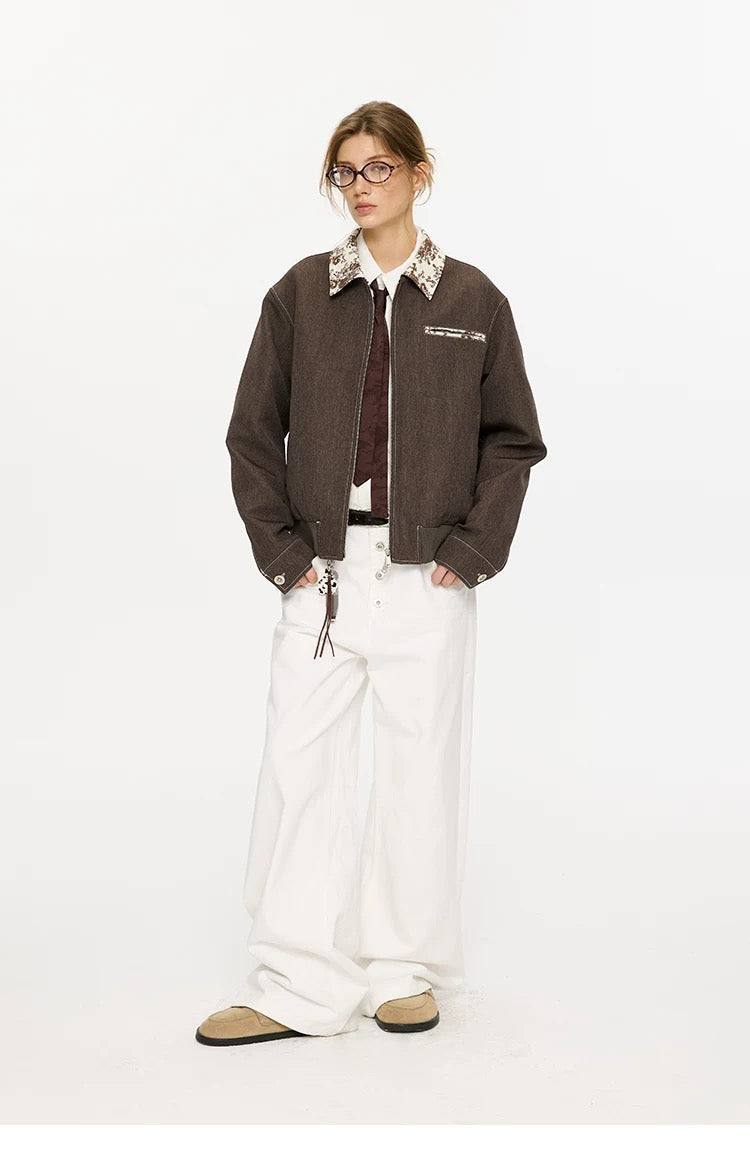 Men’s Contrast Collar Dyed Jacket with Floral Lining – American Vintage Street Outerwear FE0031