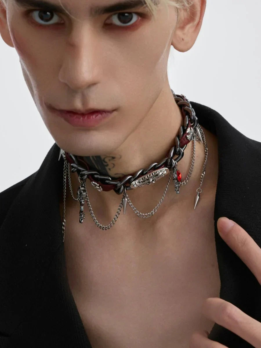 [STRUC TON] LEATHER PUNK NECKLACE   FA094