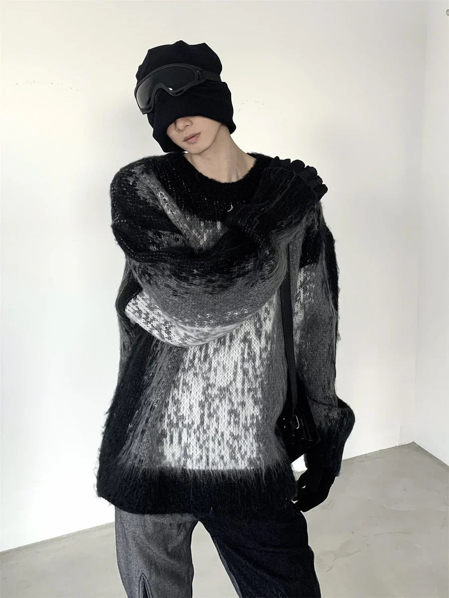 [AUTUMNWIND] BLACK AND WHITE CLASH DESIGN KNIT SWEATER  FE0652