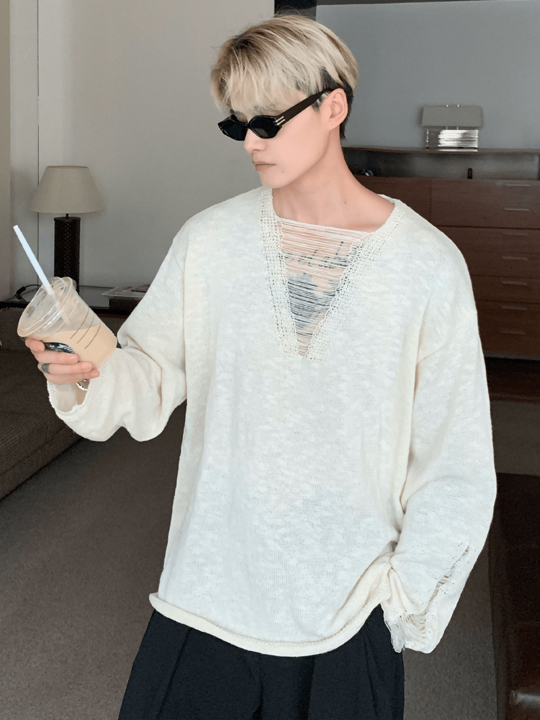 [CUIBUJU] V-neck loose trend within shirt   FE0552
