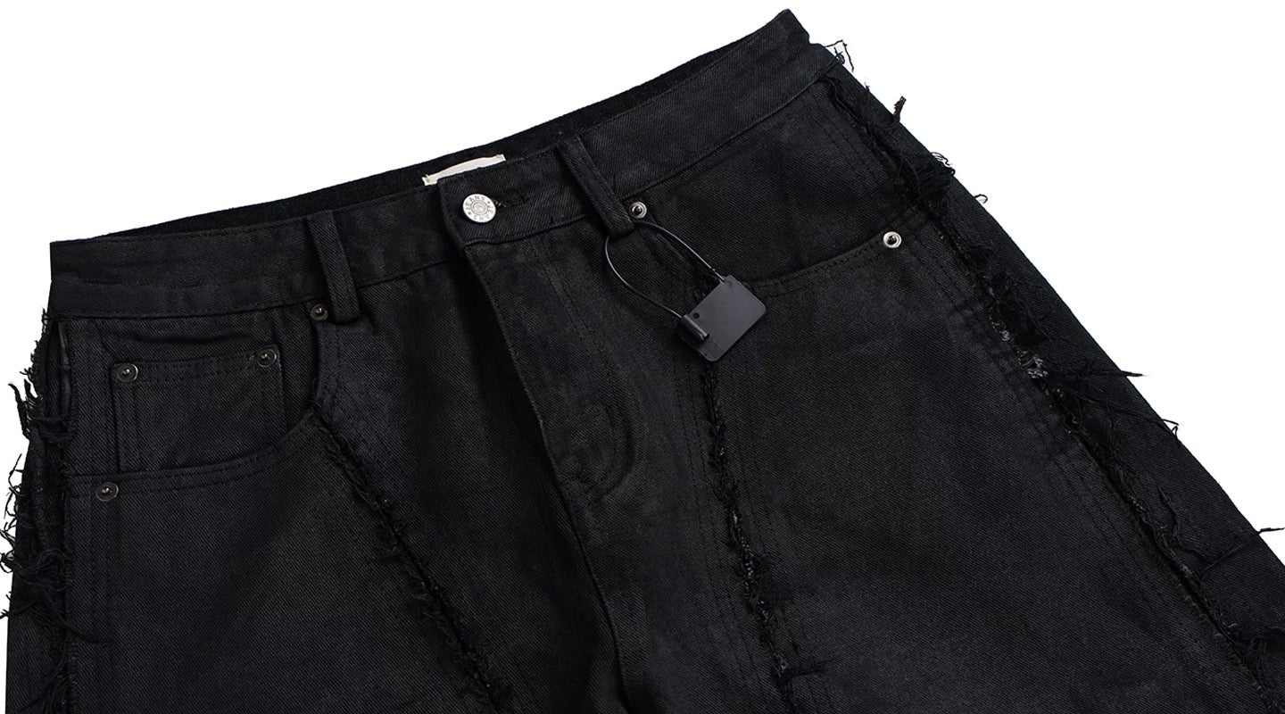 Street Style Waxed Wash Distressed Baggy Jeans   FE0013