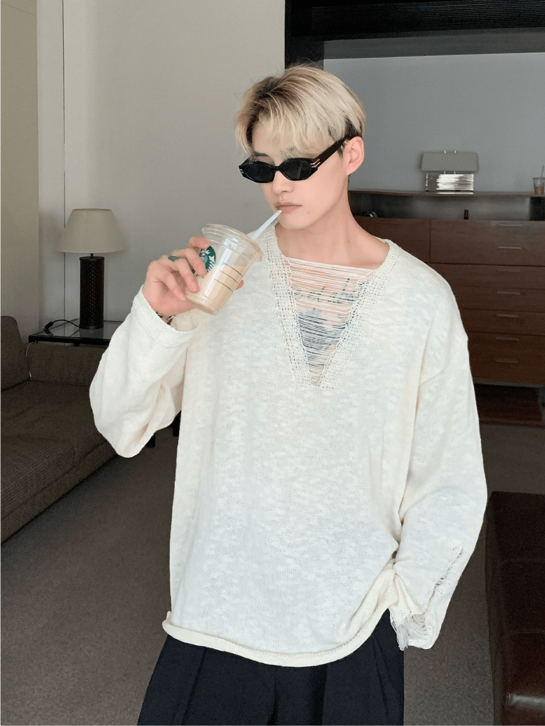[CUIBUJU] V-neck loose trend within shirt   FE0552
