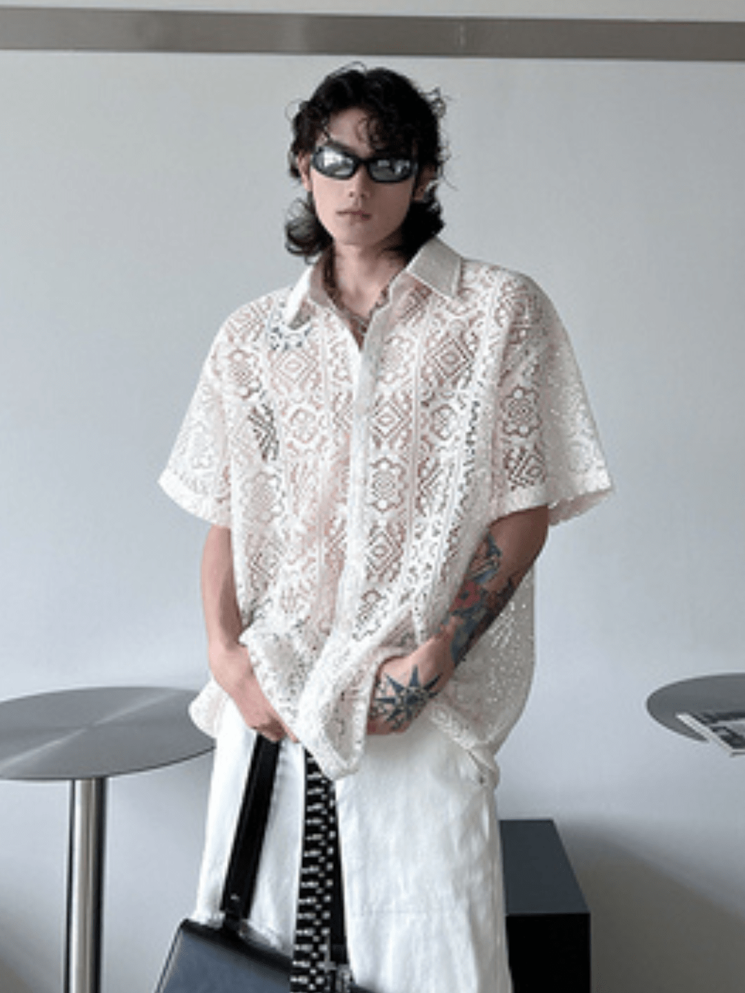 hollow design sense loose shirts FE0560