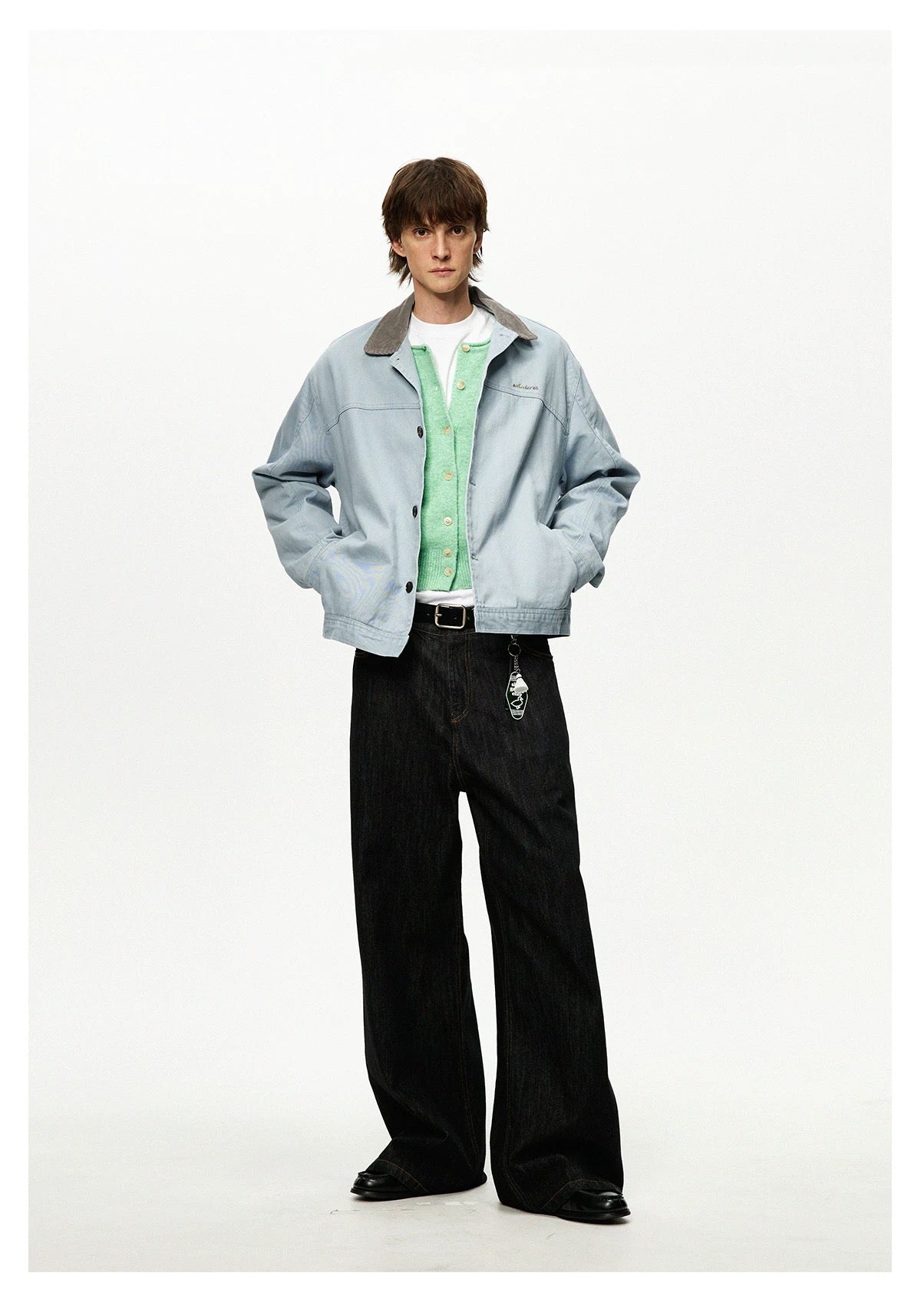 Men’s Color-Block Workwear Jacket – American Retro Contrast Collar Utility Outerwear  FE0005