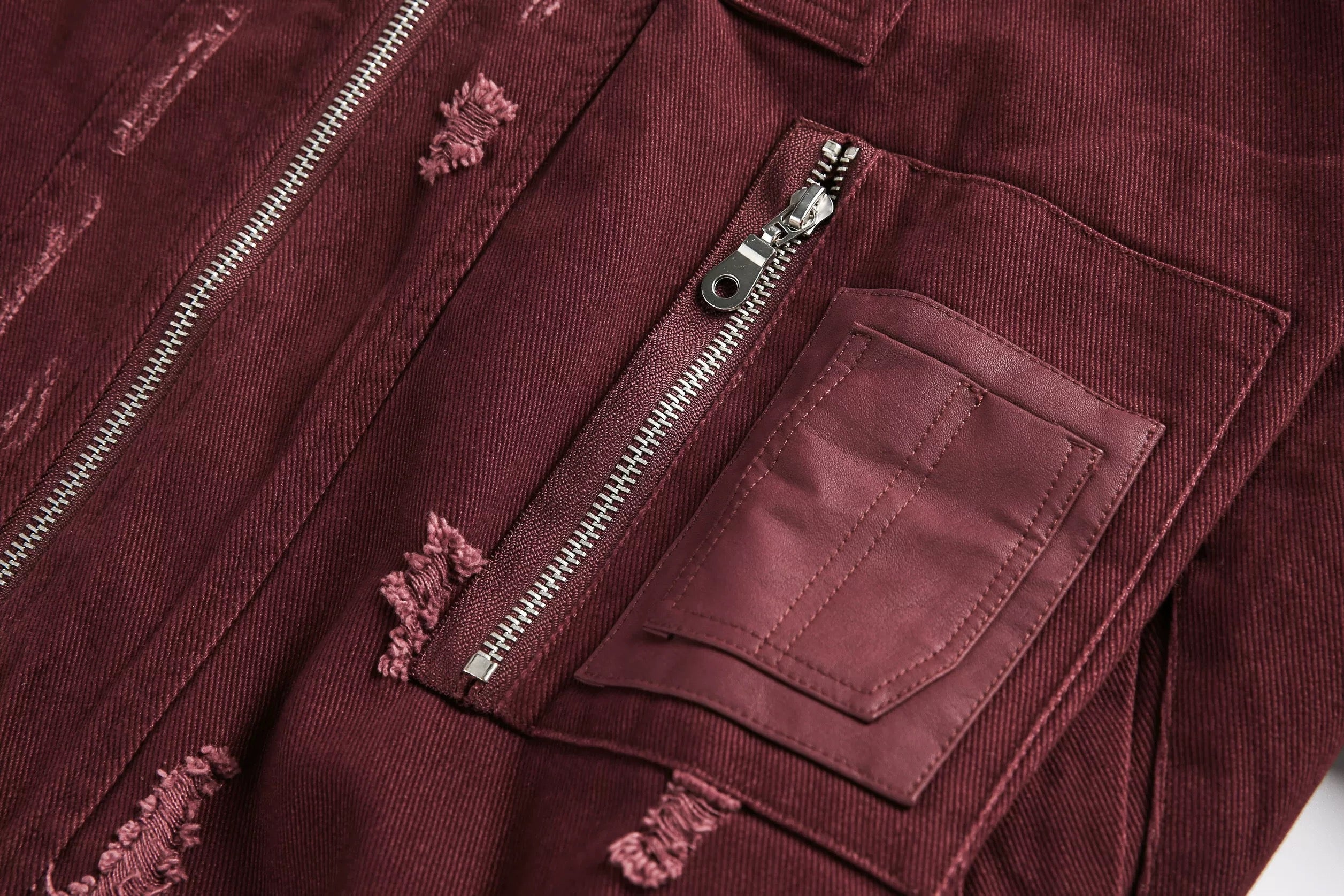 Men’s Burgundy MA-1 Distressed Bomber Jacke  FE0306