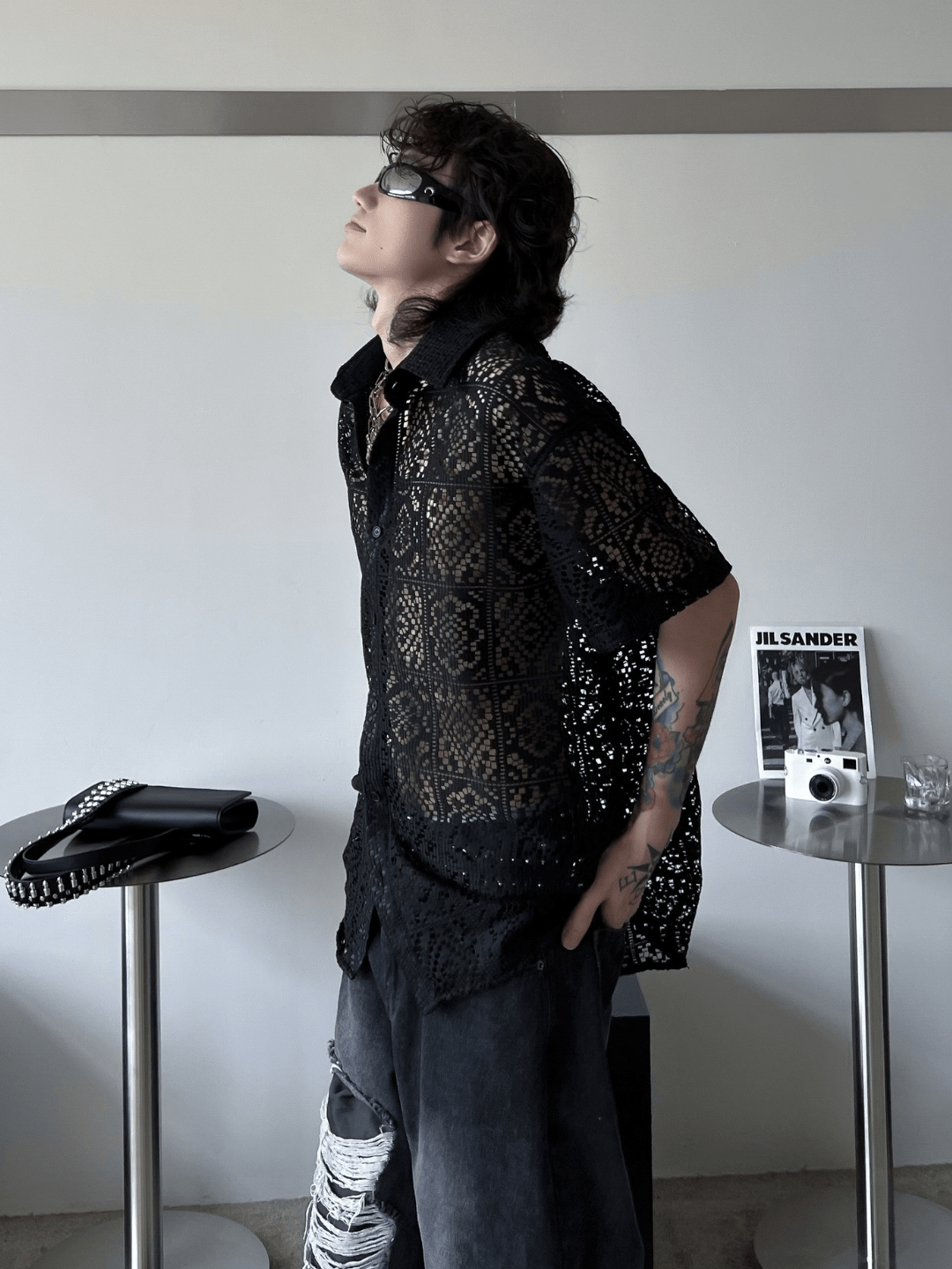 hollow design sense loose shirts FE0560