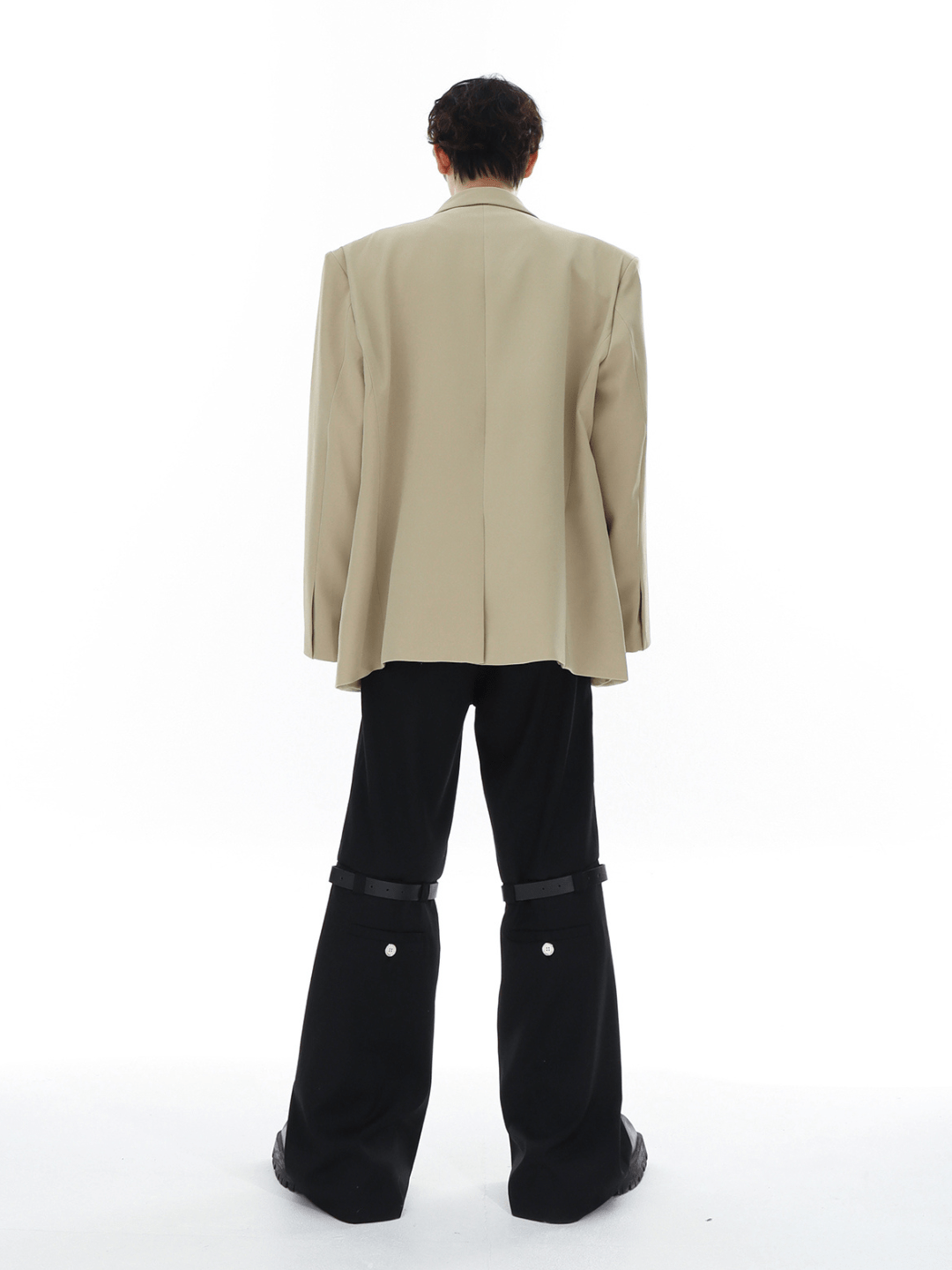 metal button multi drape straight pants FE0415