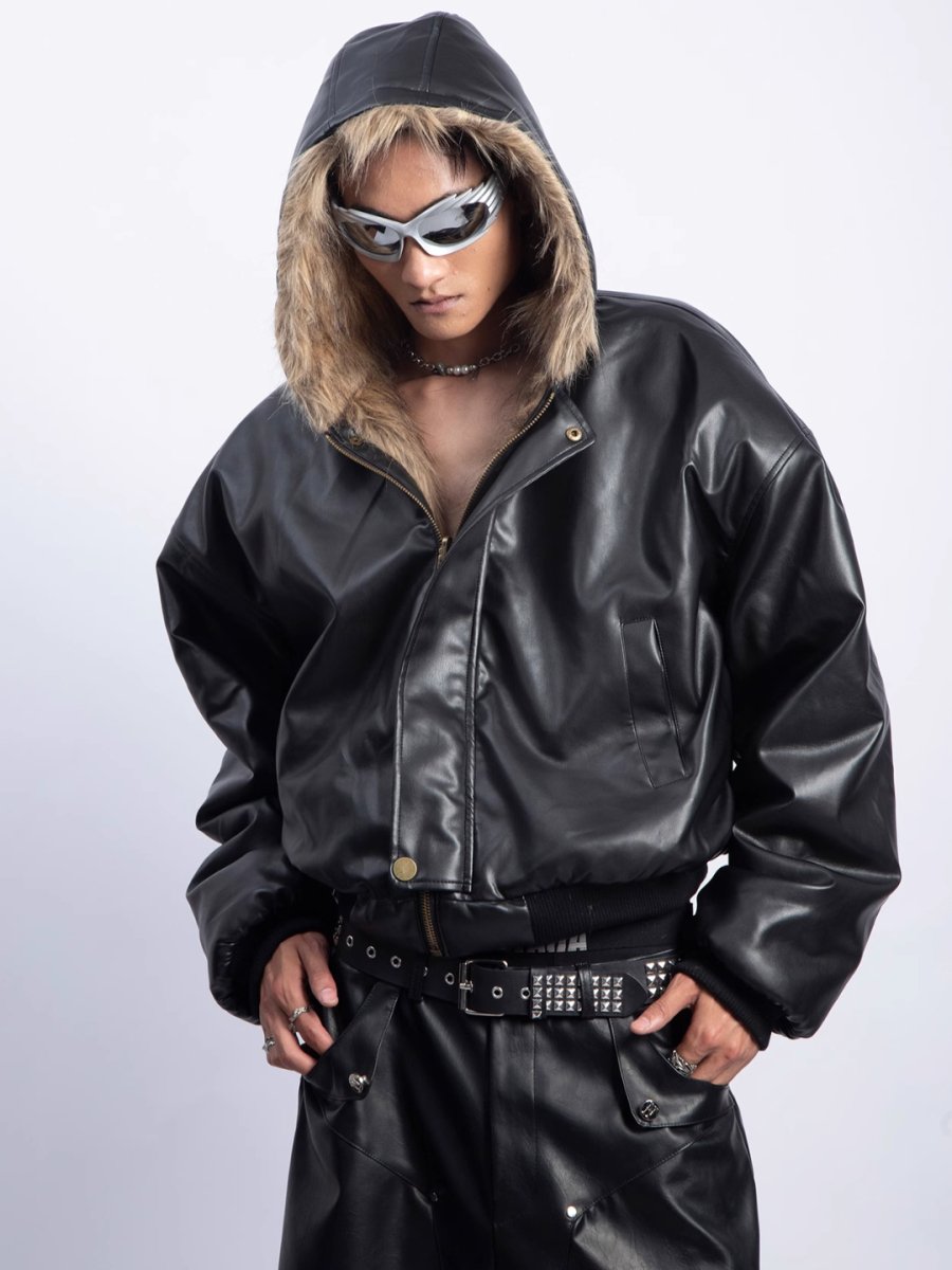 [PLAN1ONE] reversible leather cotton jacket  FE0616