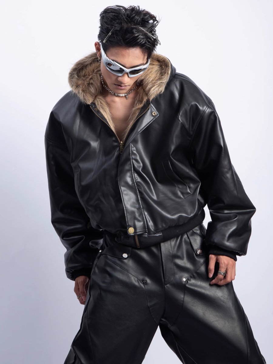 [PLAN1ONE] reversible leather cotton jacket  FE0616