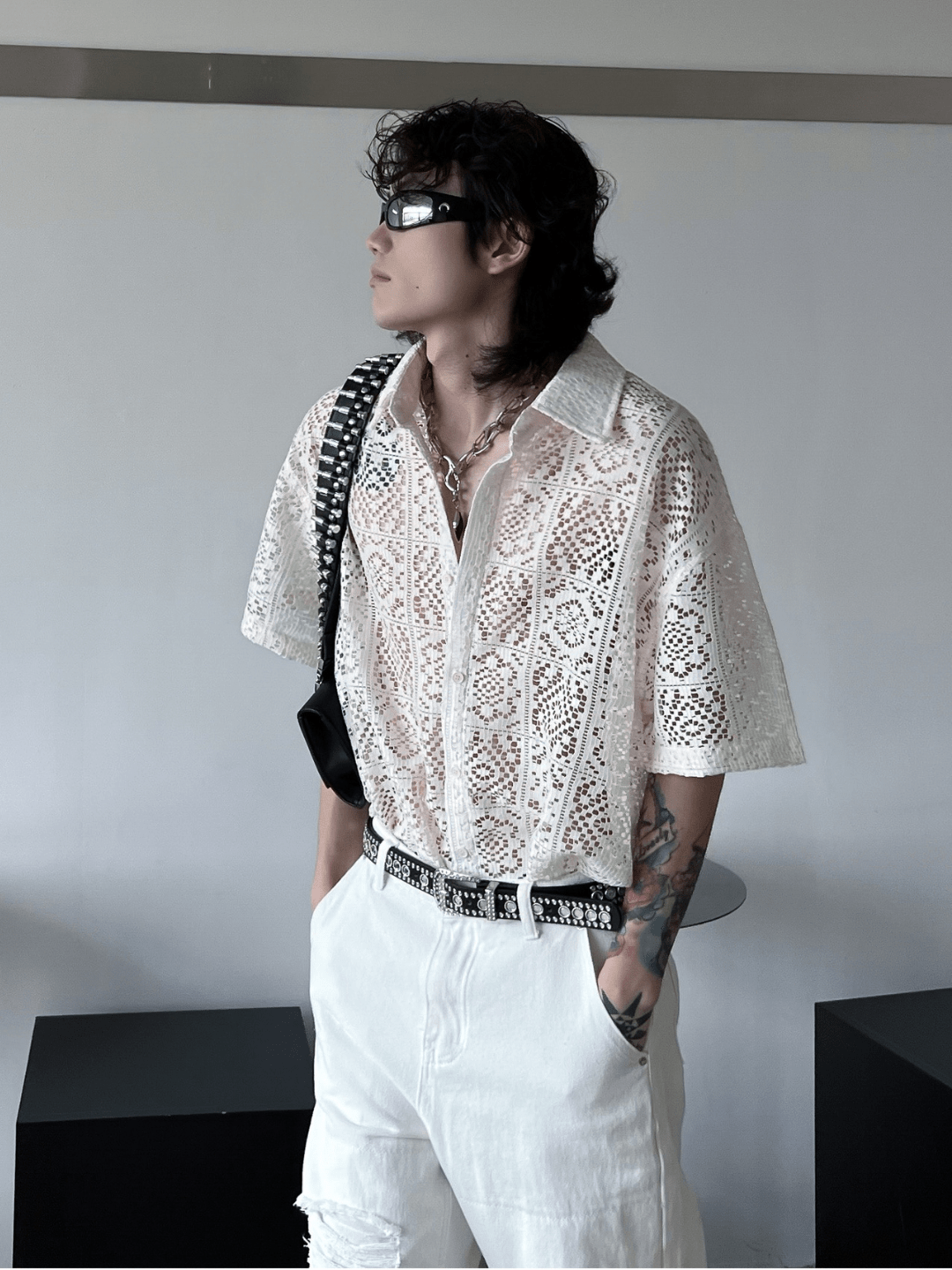 hollow design sense loose shirts FE0560