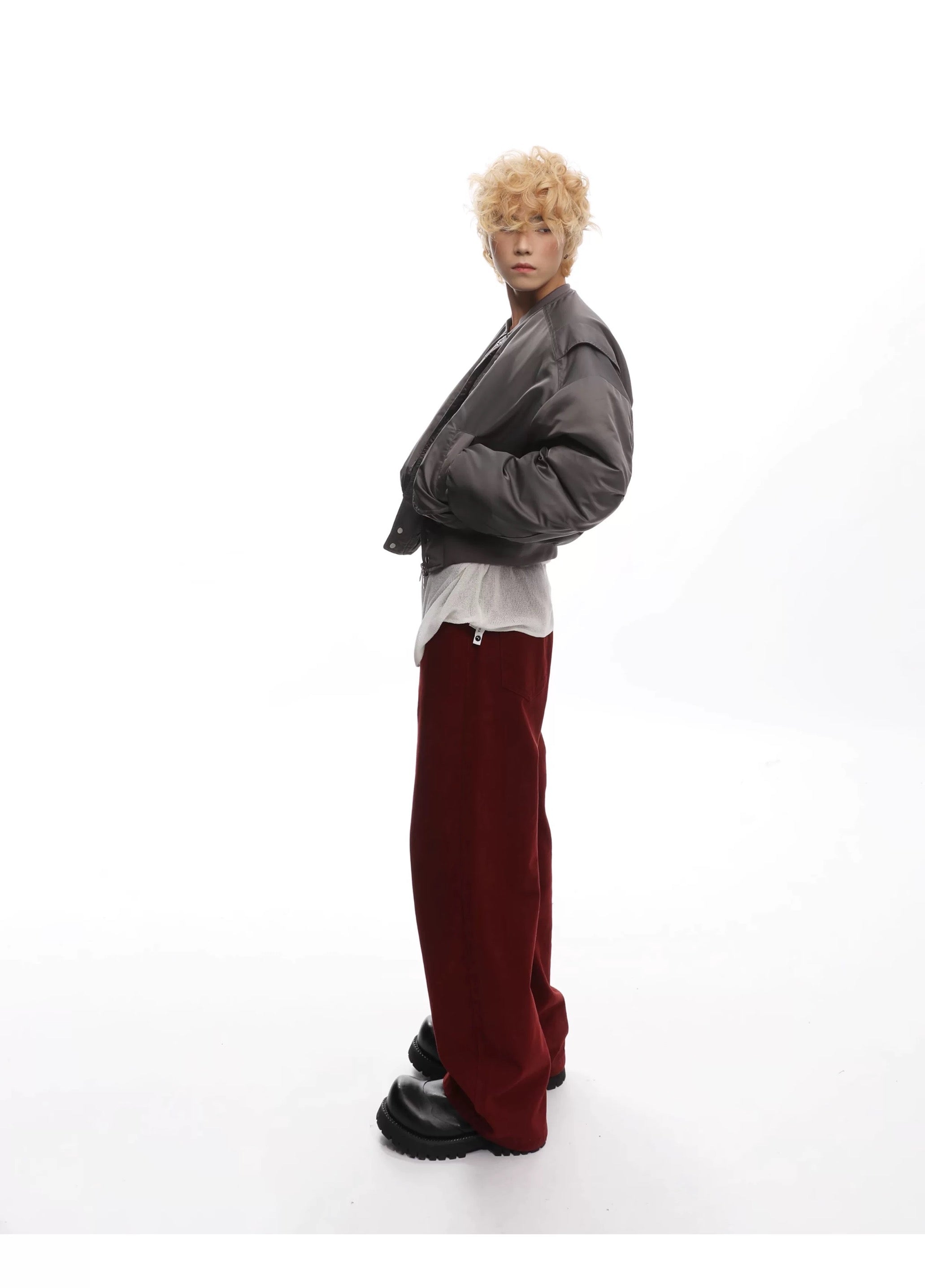 Men’s Cropped Bomber Puffer Jacket – American High Street Short Cotton Outerwear   FE0025