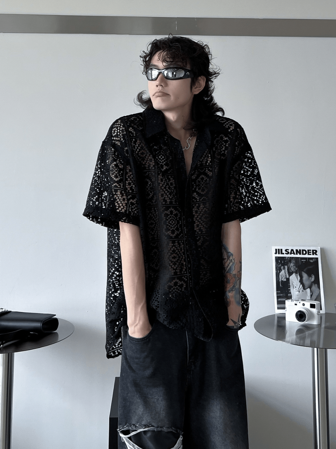 hollow design sense loose shirts FE0560