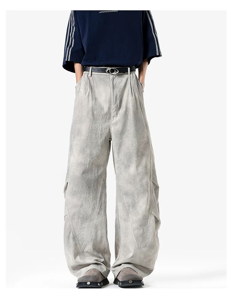 Wrinkled Washed Cargo Pants – American Vintage Dirty Dye Workwear Trousers  FE0060