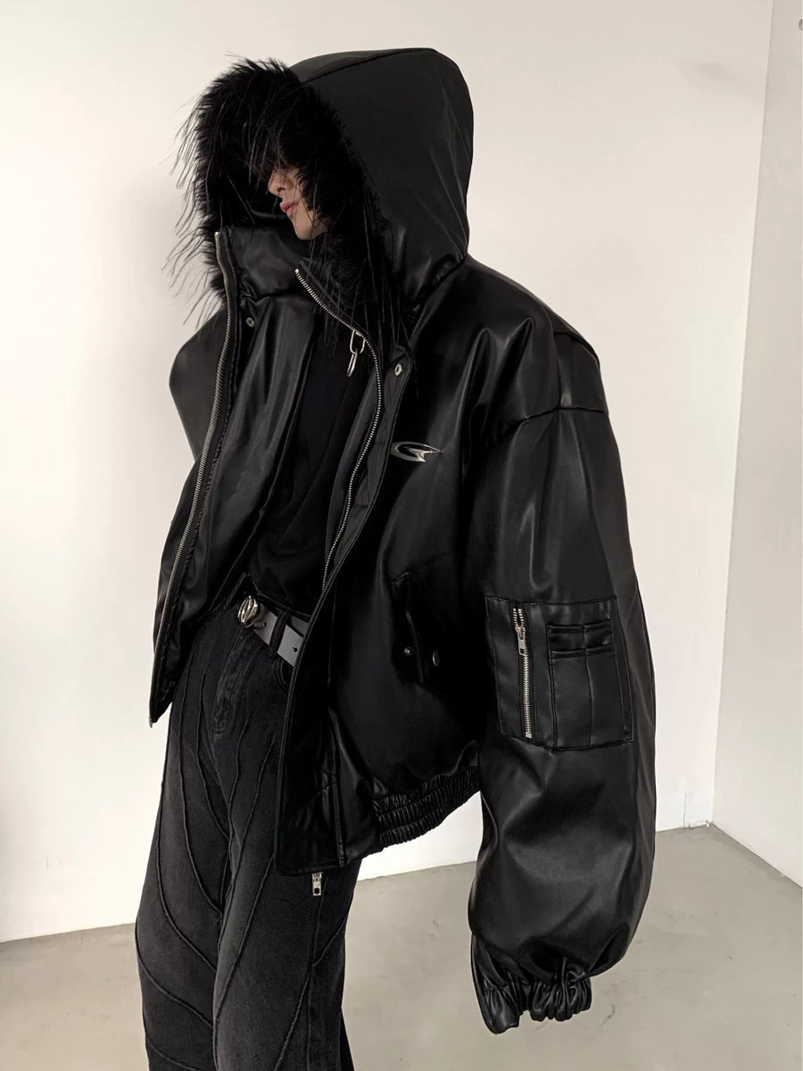 FUR DESIGN COTTON PUNK LEATHER JACKET  FE0478