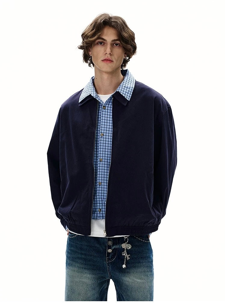 Men’s Vintage Plaid Patchwork Layered Jacket – American Retro Fake Two-Piece Streetwear Coat FE0055
