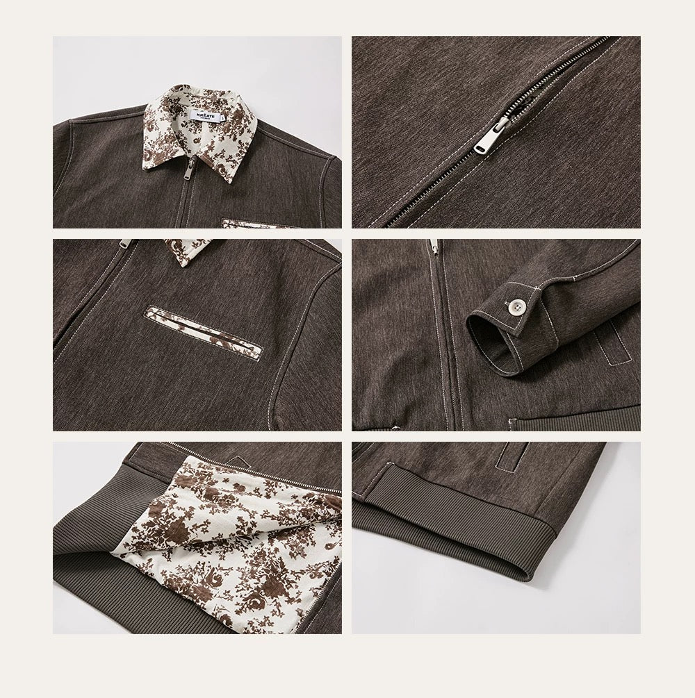 Men’s Contrast Collar Dyed Jacket with Floral Lining – American Vintage Street Outerwear FE0031