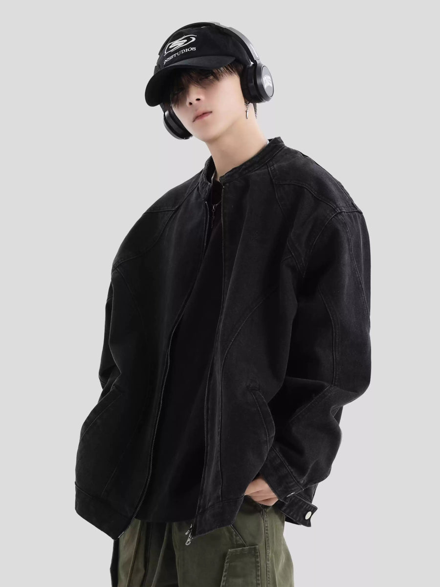 [INSstudios] WASHED DENIM JACKET ZIPPER FE0480